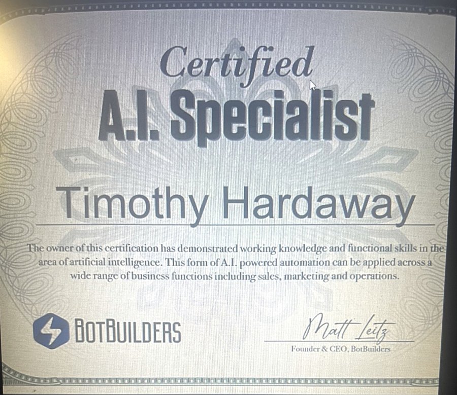 Timothy Hardaway — Certified A.I. Specialist, BotBuilders
